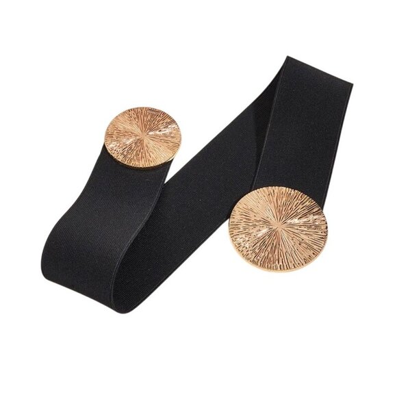 2/$30 NEW Elastic Wide Corset Safe Waist Belt Metallic Snap Buckle Black Cinched - Picture 5 of 13